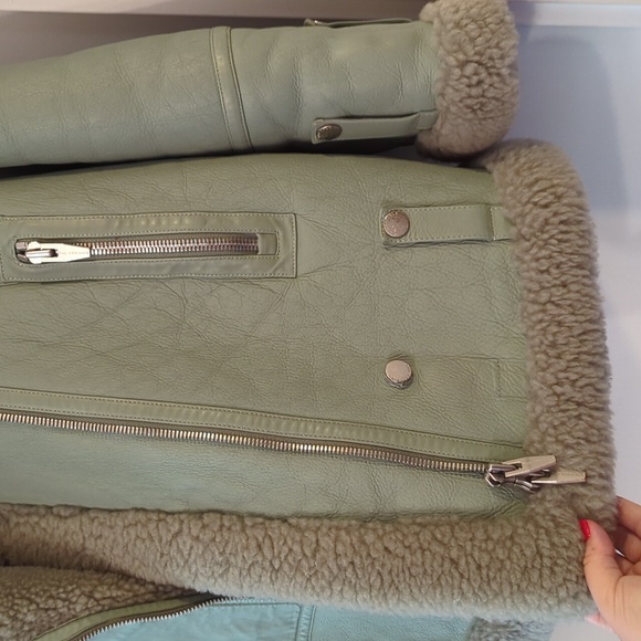 The Arrivals Moya Leather Coat Sage Green L - Picture 7 of 10